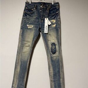 Purple Men's Skinny Distressed Jeans - Blue